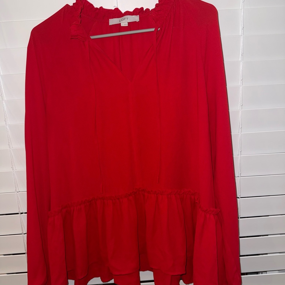 LOFT Vibrant Red Peplum Blouse